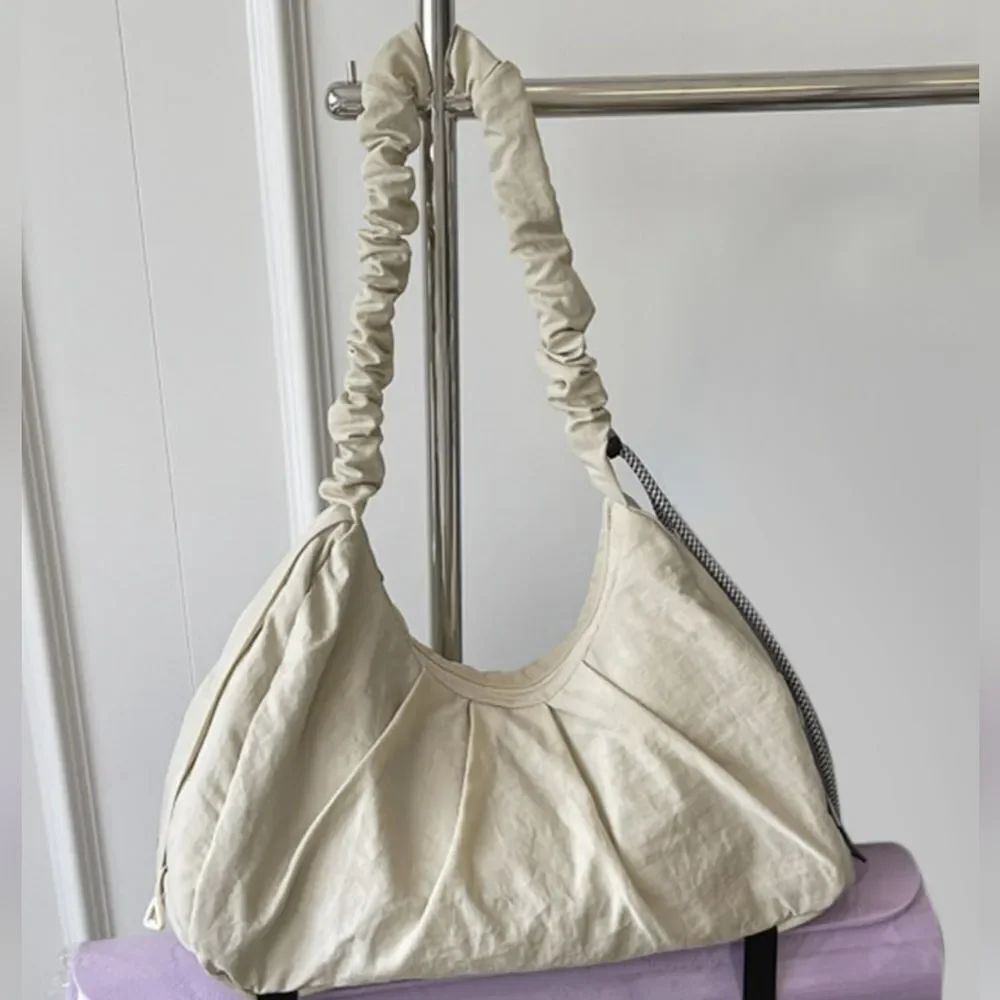Ruched Handle Women's Pleated Boho Everyday Hobo Bag In Cream